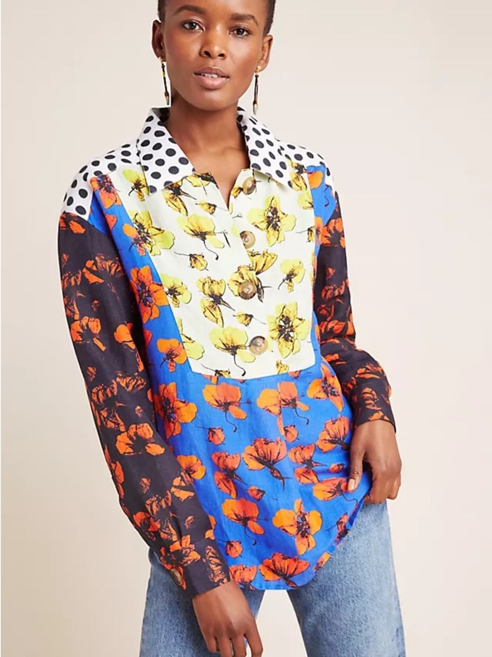 Dhruv Kapoor (from Anthropologie) Coralia Blue Floral Button-Front Blouse